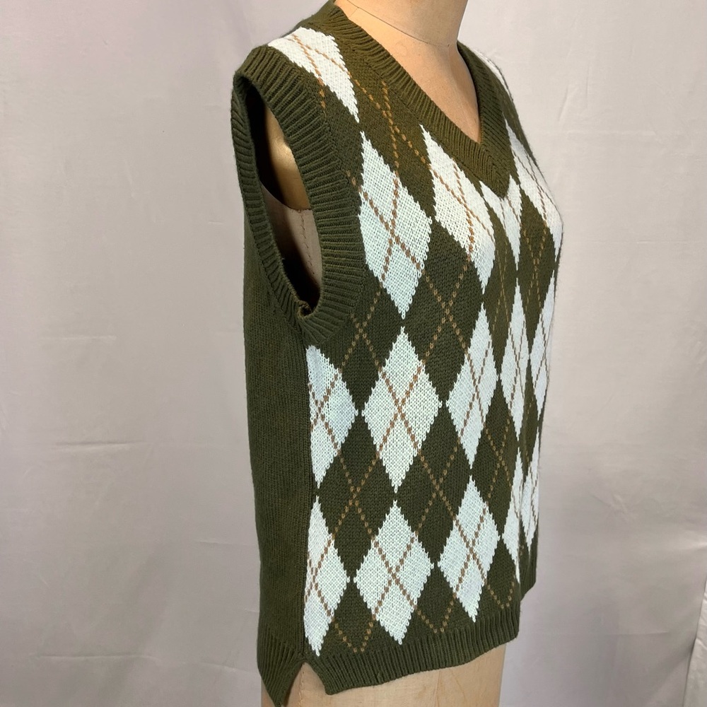 Preppy argyle‎ diamond knit sweater vest womens sleeveless layer tennis prep y2k - Picture 6 of 9